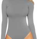 MANGOPOP Women's Mock Turtle Neck Long Sleeve Tops Bodysuit Jumpsuit, M