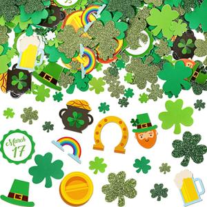 400 Pcs St. Patrick's Day Foam Stickers Glitter Shamrock Self Adhesive Craft Stickers Leprechaun Rainbow Coin Decals for St. Patrick's Day Party DIY Craft Decorations Supplies(Shamrock Style)