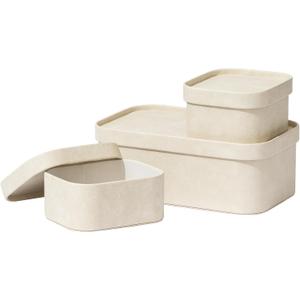 La Jolie Maison Vegan Leather Storage Boxes with Lids, Set of 3 Decorative Storage Containers Organize Stackable Storage Box, Beige