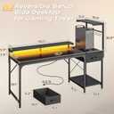 PRAISUN 55.1 Inch Gaming Desk with LED Lights & Power Outlets