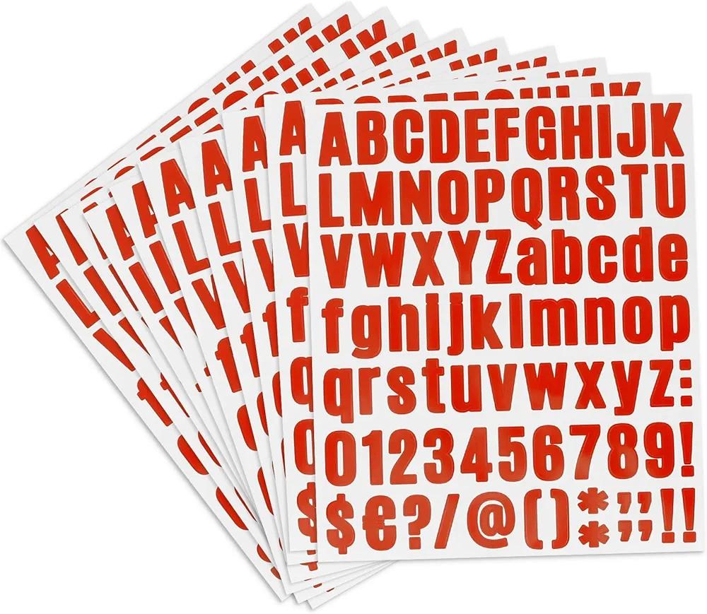 Letter Stickers, Alphabet Stickers, 10 Sheets Vinyl Letters Stickers, 1 Inch Self Adhesive Small Letter Number Stickers, Red Letter Decals for Mailbox, Window, DIY Crafts, Classroom Decor, Door, Car, Pack of 4