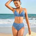 Jolefille Women High Waisted Bikini Sets-Tummy Control Swimsuit 2 Piece Bathing Suit Full Coverage Teens Underwire Top Floral (Blue, M)