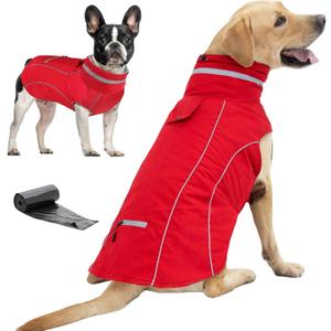 Doglay Waterproof Dog Coat, Reflective Dog Winter Jacket with Pocket & Turtleneck, Warm Puppy Snow Jacket for Small Medium Large Dogs - Red, XL
