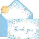 Whaline 50 Pack Christmas Thank You Cards Blue Glitter Snowflake Greeting Cards Boxed Blank Note Card with Envelope Sticker for Winter Xmas Baby Shower Party Invitation Supplies, 4 x 6 Inch
