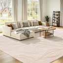 UKISS Washable Rugs 8'x10' Area Rugs for Living Room ，Ultra Soft Faux Rabbit Fur Embossed Rug for Bedroom, Non Slip&Non-Shedding Low Pile Large Carpets for Home Decor Beige
