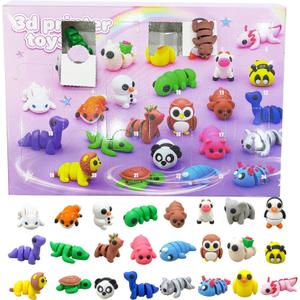 Christmas Advent Calendar 2025 for Kids 24 Day Holiday Countdown with 3D Printed Animals Educational STEM Toys, Christmas Decorations & Party Favors Gift Set