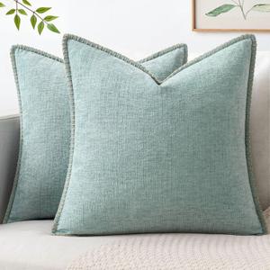 MIULEE Pack of 2 Summer Throw Pillow Covers 18x18 Inch Coastal Light Blue Farmhouse Cottage Decorative Pillow Covers Stitched Edge Soft Chenille Pillow Covers for Couch Sofa Bed Living Room,Aqua Haze
