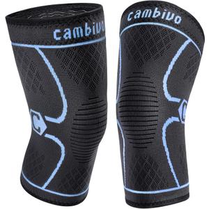 CAMBIVO 2 Pack Knee Brace, Knee Compression Sleeve for Men and Women, Knee Support for Running, Workout, Gym, Hiking, Sports (Blue,Medium)