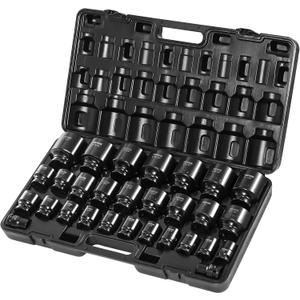 VEVOR Impact Socket Set 3/4 Inches 29 Piece Impact Sockets, 6-Point Sockets, Rugged Construction, CR-M0, 3/4 Inches Drive Socket Set Impact SAE 3/4 inch - 2-1/2 inch, with a Storage Cage
