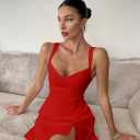 GOKATOSAU Women's Sleeveless Sweetheart Neckline A-line Split Bodycon Mini Dress Red (XL)