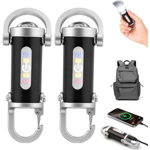 2PCS Rechargeable Keychain Flashlights, Portable Rechargeable Bright Keychain Flashlight Phone Charger for Camping, 1200lm, 7 Lighting Modes (2Pcs)