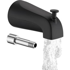 All Metal Bathtub Spout with Diverter, 5.3 Inch Tub Spout, Fits 1/2" Copper Slip-On and 1/2" or 3/4" IPS Threaded Pipes, Easy Lift to Switch, Leak-Free, Easy DIY Installation(Matte Black)