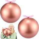 Zubebe 2 Pcs 8" Giant Fillable Christmas Ornaments with Ribbons Oversized Plastic Xmas Balls for Outdoor Lawn Yard Decor, Tree Hanging, Holiday Gifts(Matte Rose Gold)