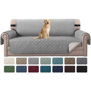 H.VERSAILTEX Reversible Sofa Cover Couch Cover for 3 Cushion Couch Water Resistant Sofa Cover for Living Room Quilted Furniture Couch Cover for Sofa Washable Couch Protector(Sofa, Light Grey/Beige)