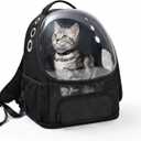 Amazon Basics Pet Carrier Backpack for Small Cats & Dogs, Collapsible Travel Carrier with Bubble Window & Breathable Mesh, Foldable for Travel, Black