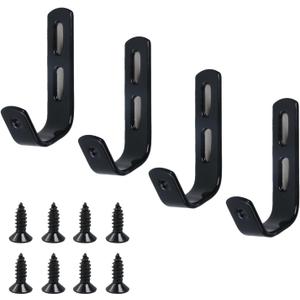 Coshar 4Pcs Stainless Steel J Hook Black 1-1/4 Inch PVC Coated Metal Hardware Brackets Garage Storage Utility Hooks for Bed Decor, Garage Storage, Cable Tool Organization - Black 1-1/4 Inch