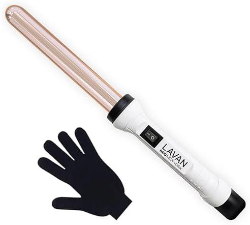 Curling Wand Ceramic Titanium with Glove | Titanium Curling Wand | Professional Hot Tool Curling Iron | Best Hair Curler Wand for Frizz Free Flawless Waves (1 Inch 25mm Gold)