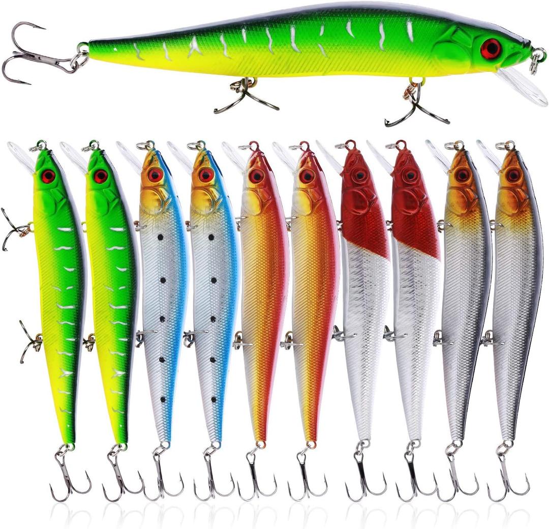 Sougayilang Fishing Lures Large Hard Bait Minnow VIB Lure with Treble Hook Life-Like Swimbait Fishing Bait Popper Crankbait Vibe Sinking Lure for Bass Trout Walleye Redfish (Type 3-10PCS)