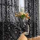 Boho Curtains for Living Room 63 Inches Long Semi Sheer Linen Floral Curtains Vintage Farmhouse Window Curtain 2 Panel Sets for Dining Room Kitchen Black