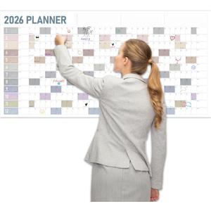 GuassLee Large Yearly Wall Calendar 2026, Full Year Calendar One Page, Jan 2026 - Dec 2026, Annual Planner 2026, 24"X 48" Wall Planner 2026 Large with Foam Stickers (White)