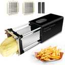 Electric French Fry Cutter, Commercial Automatic French Fry Cutter, Stainless Steel Potato Cutter with 1/2-Inch & 3/8-Inch Blade, Electric Potato Cut Machine for Restaurants & Home Kitchen (Black)