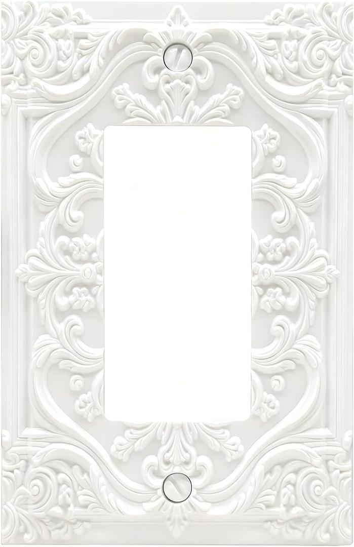 Single Rocker/Decora Outlet Covers Light Switch Covers Decorative White 3D Floral Embossed 1 Gang Gfci Wall Plate Covers Plug Switchplate Faceplate for Bedroom Home Decor