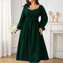 SCOMCHIC Women's Plus Size Wedding Guest Cocktail Dresses Fall Sweetheart Neckline Long Sleeve A Line Formal Maxi Dress (Green, XXXL)
