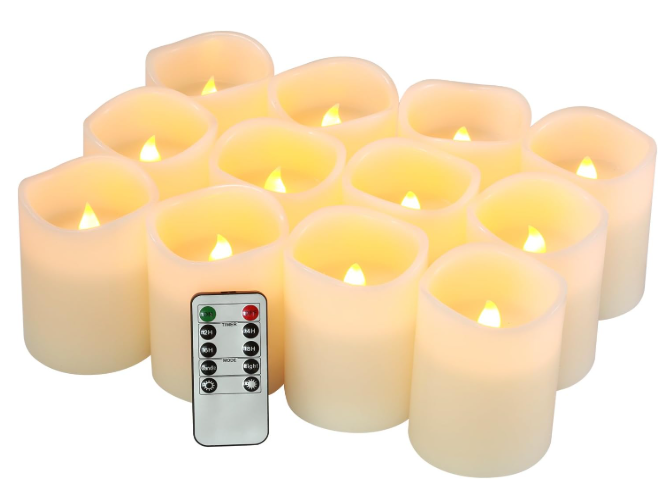 Flameless Candles Battery Operated Candles Set of 12(D:3" X H:4") Pillar Real Wax Led Candles with 10-Key Remote and Cycling 24 Hours Time