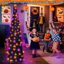 [Timer& Pumpkin] 6 Ft Black Tinsel Halloween Tree with 60 LED Orange Purple Lights, Pop Up Artificial Pencil Tree with Lantern Topper & 15 Jack-O Pumpkin Balls Ornaments for Halloween Decor Indoor