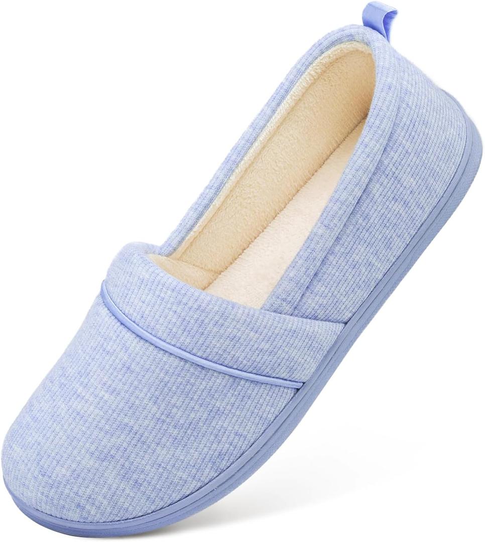 HomeTop Women's Comfy Loafer Slippers Lightweight Memory Foam Non-slip Indoor House Shoes, (10 B(M) US, Blue)