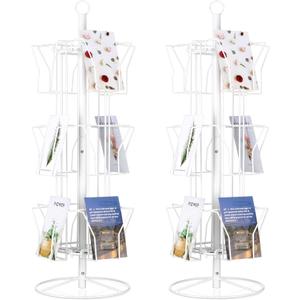 Gisafai 2 Pcs Rotating Countertop Greeting Card Rack White 25'' H x 12'' D 24 Pockets Total Business Metal Wire Rotating Book Rack with Sign Clip for Thrift Retail Grocery Convenience Stores, 3 Tiers