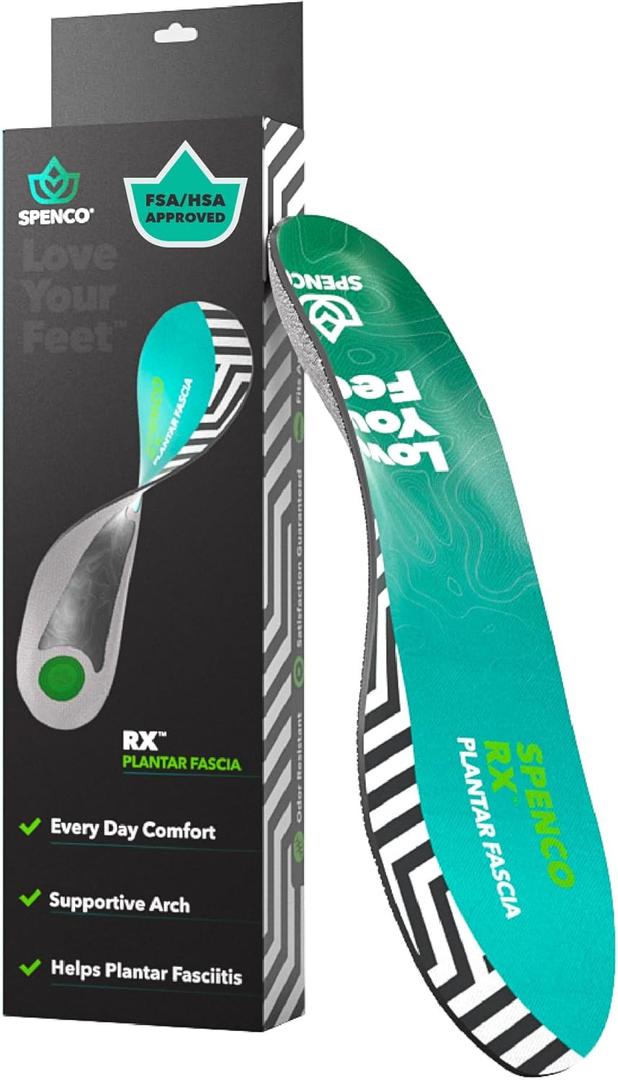 Spenco RX Full Length Plantar Fascia Insoles (FSA&HSA Eligible), Arch Support, Gel Heel Cushion, Trim-to-Fit-Women's 5-11