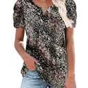 BETTE BOUTIK Blouses Women Summer T Shirts Short Sleeve Dressy Casual Trendy Boho Tunic Tops to Wear with Leggings Floral V Neck Beach Shirt Black White XL