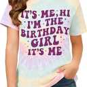 Birthday Girls Shirt It's Me Hi I'm The Birthday Girl It's Me Graphic Tee Kids Bday Party Outfit 5-12 Years (3-4T) 160