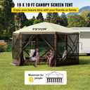 VEVOR Pop Up Gazebo Screen Tent, Pop-Up Instant Gazebo Tents with Mosquito Netting Outdoor Canopy, 6 Sided Sun Shelter 10x10ft with 6 Removable Wind Cloths & 2 Mesh Windows, Pavilion Tent for Patio