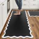 Scalloped Black White Kitchen Mats Rugs Sets of 2 Cushioned Anti Fatigue Floor Mat Waterproof Kitchen Rugs Non Slip Foam Comfort Standing Mat for Sink Laundry (17.3"x30"+17.3"x47")