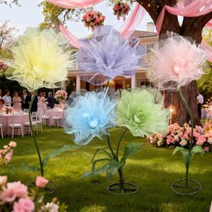 Leinuosen Multicolor 5 Pcs 8ft Giant Organza Flowers Decoration with Stand Flexible Flowers Stems for Spring Tea Bridal Shower Wedding Birthday Party Entrance Photography Booth Indoor Outdoor
