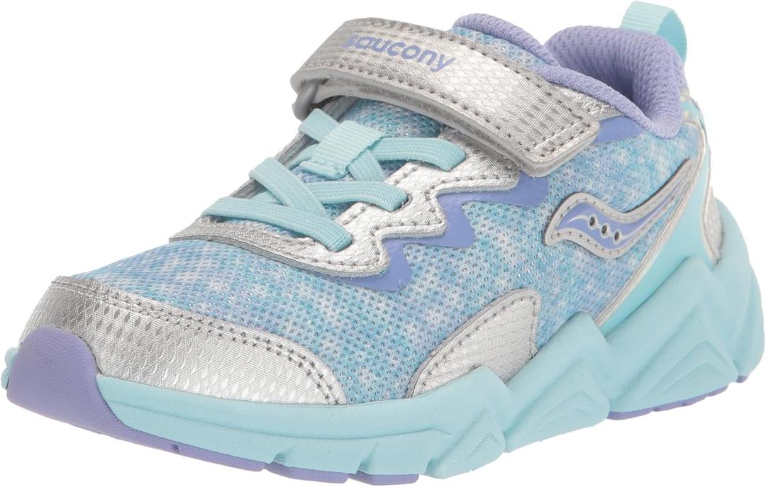Saucony Unisex-Child Flash Alternative Closure 3.0 Sneaker (4 Little Kid, Silver/Purple)