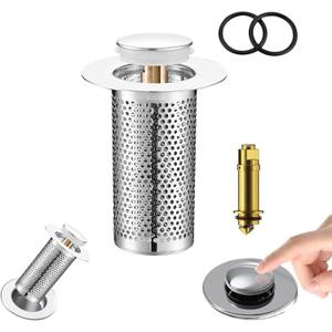Bathroom Sink Drain Stopper for US Universal Replacement,Pop Up Drain for Bathroom Sink with Stainless Steel Filter Basket Hair Catcher, Sink Drain Strainer for 1.34-1.45 Inch