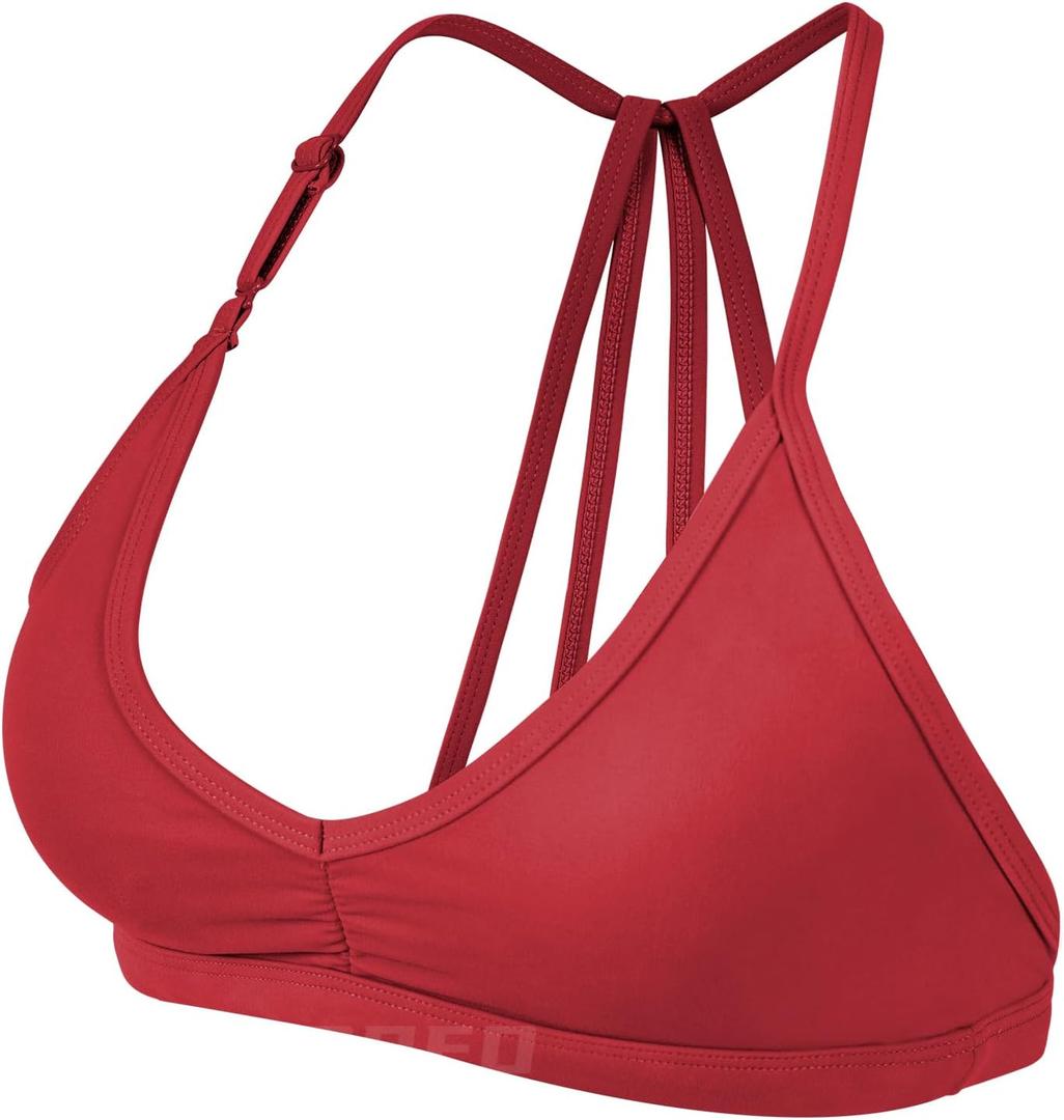 YEOREO Workout Sports Bras for Women Padded Strappy Open Back Gym Bra Light Impact Criss Cross Yoga Crop Top (Small, Red)