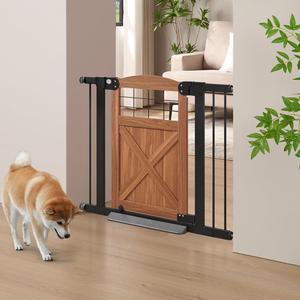 beeNbkks Barn Door Dog Gate, Anti-Kick Pet Gate with Walk Through Door, Modern Farmhouse Puppy Gate, Pressure Mounted Safety Dog Gate for Doorways Stairs House, for 29" to 40" Wide Openings, 30" Tall