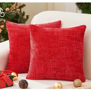 Christmas Red Pillow Covers Set of 2 20x20 Inch Throw Pillow Covers, Soft Chenille Xmas Decorative Pillowcases for Couch Sofa Bed Living Room, Home Cute Decor, Modern Cushion Covers