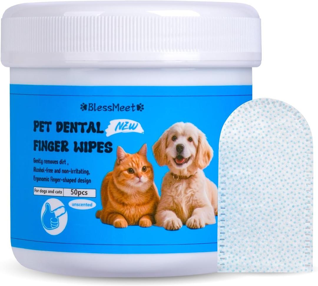 PET Teeth Cleaning Wipes for Dogs & Cats,Gentle Pet Dental Care Wipes with Massaging Micro-Brushing Beads, Remove Bad Breath & Plaque.Dog Toothbrush & Tooth Brushing Kit-Unscented