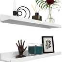Floating Shelves for Wall 24 inch, Waterproof, Wall Storage Shelves with Lip, Display Picture Ledge Shelf for Living Room Photo Frame, Natural Wood Hanging Book Shelves (White, Set 2)