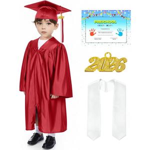 Shiny Kids Graduation Cap and Gown Set with 2026 Tassel Plus White Stole Certificate for Kindergarten Preschool 27