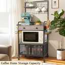 Coffee Bar Cabinet with Storage, Coffee Cart with Wheels, Coffee Station with Coffee Bar Sign and Mug Hook, Corner Coffee Bar Table with Drawer, Bakers Rack for Kitchen Dining Room Living Room Nook, 61.02" x25.19" x14.17"