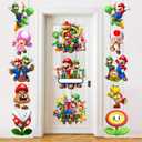 13Pcs Bros. Door Sign Banner Birthday Party Decoration, Bros Hanging Porch Signs, Video Game Party Supplies for Outdoor Indoor Decorations Favors