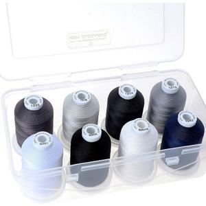 New brothread - 18 Options - Multi-Purpose 100% Mercerized Cotton Thread 50S/3 600M Each Spool for Quilting, Serger, Sewing and Embroidery - 8xMonochrome with Clear Plastic Storage Box