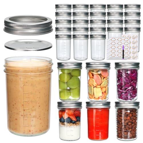 Woaiwo-q 30 Pack 8 oz Mason Jars,Canning Jars With Silver Lids,Half Pint Canning Jar Class Jar for Jelly, Jam, Spices, Honey, Food Storage,Fermenting, Pickling, Meal Prep, Wedding Favors, DIY Crafts