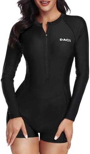 Daci Women Long Sleeve Rash Guard One Piece Boyleg Swimsuit Zipper Surfing Bathing Suit UPF 50+, XXS